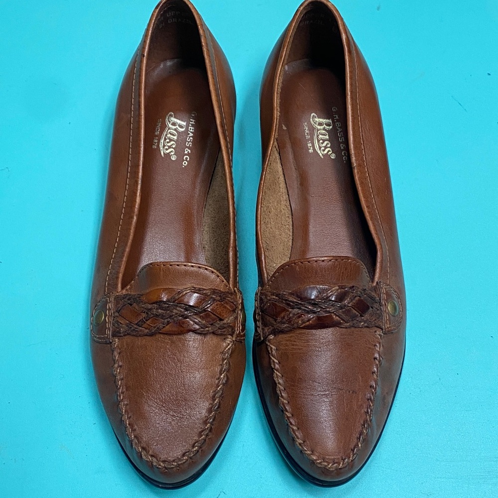 Bass Women's Brown Leather Braided Penny Loafers